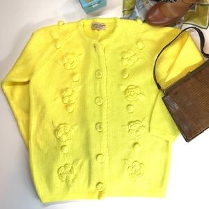 Vintage Lemon yellow embroidered cardigan sweater